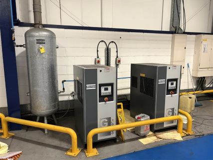 Two Vianord EVO 3A All in One, SPG Prints RSI Rotary Screen, Two Atlas Copco GA7U5 Air Compressors and Mobile Steps