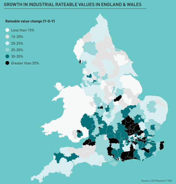 Growth in Industrial Rateable Values in England and Wales