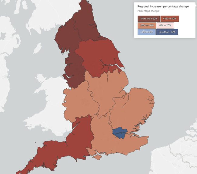 Regional Increases - Percentage Change